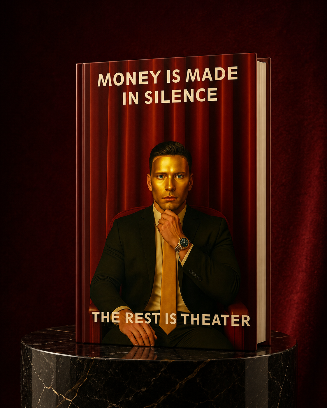 Money Is Made in Silence book displayed on black marble